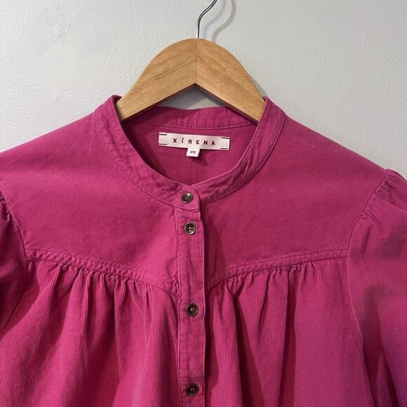 Xirena Corduroy Emilia Shirt XS Cotton Pink Velvet Button Front Pink Relaxed Fit - Picture 5 of 12